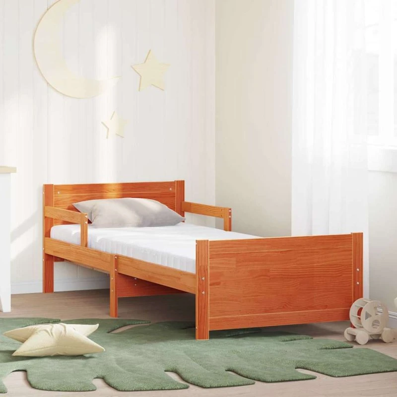 Sengestel med madras 80x200 cm i massivt fyrretræ, brun