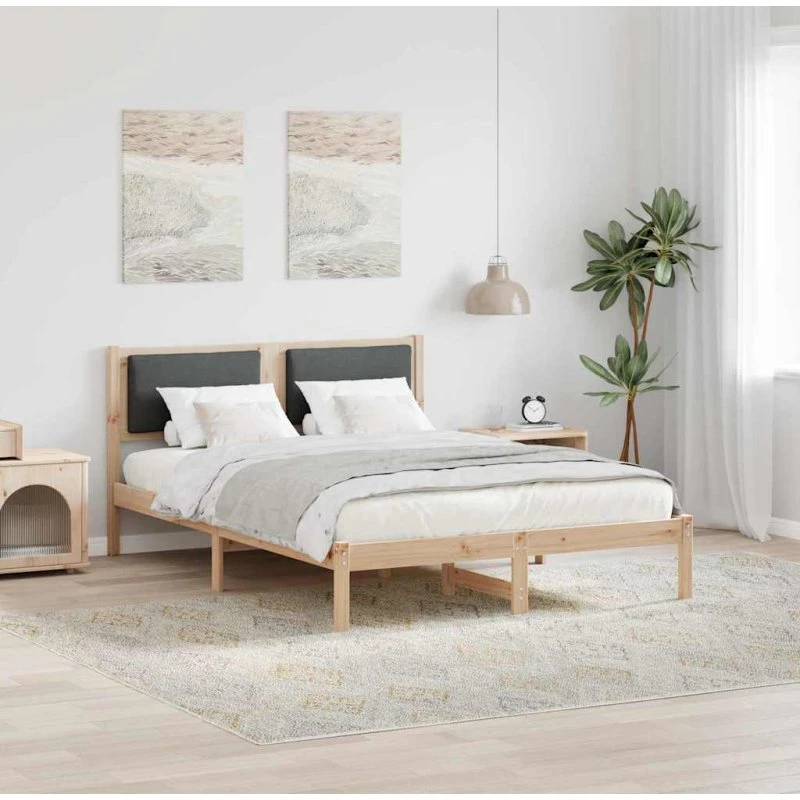 Sengestel 150x200 cm med hovedgærde, mørkegrå – massivt fyrretræ