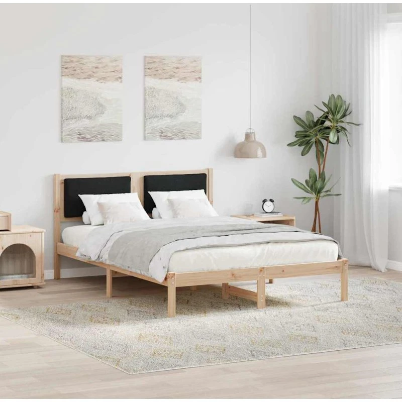 Sengestel med hovedgærde 150x200 cm - Sort massivt fyrretræ