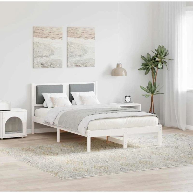 Sengestel med hovedgærde Lysegrå 120x190 cm – Massiv fyrretræ