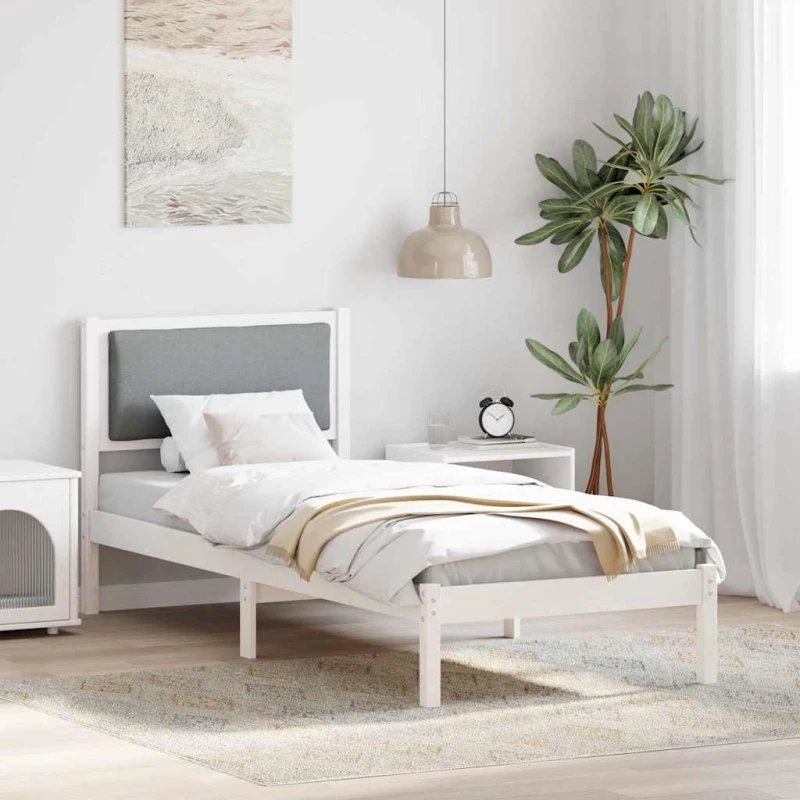Sengestel med hovedgærde 80x200 cm – Lysegrå, massivt fyrretræ