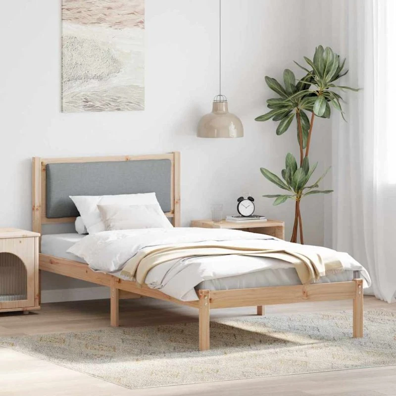 Sengestel i massivt fyrretræ 90x190 cm lysgrå med hovedgærde