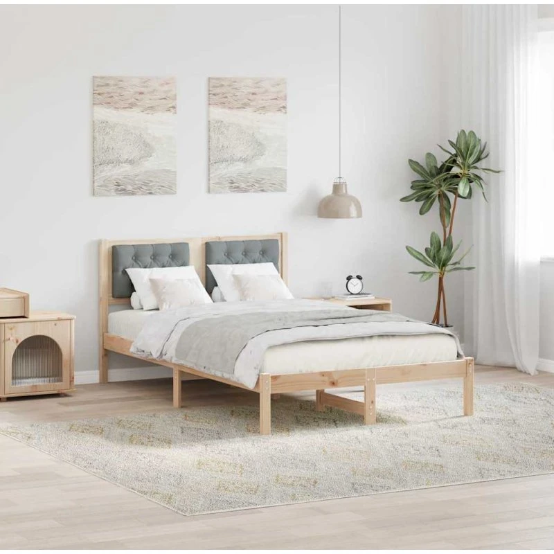 Sengestel med hovedgærde Lysegrå 135x190 cm i massivt fyrretræ