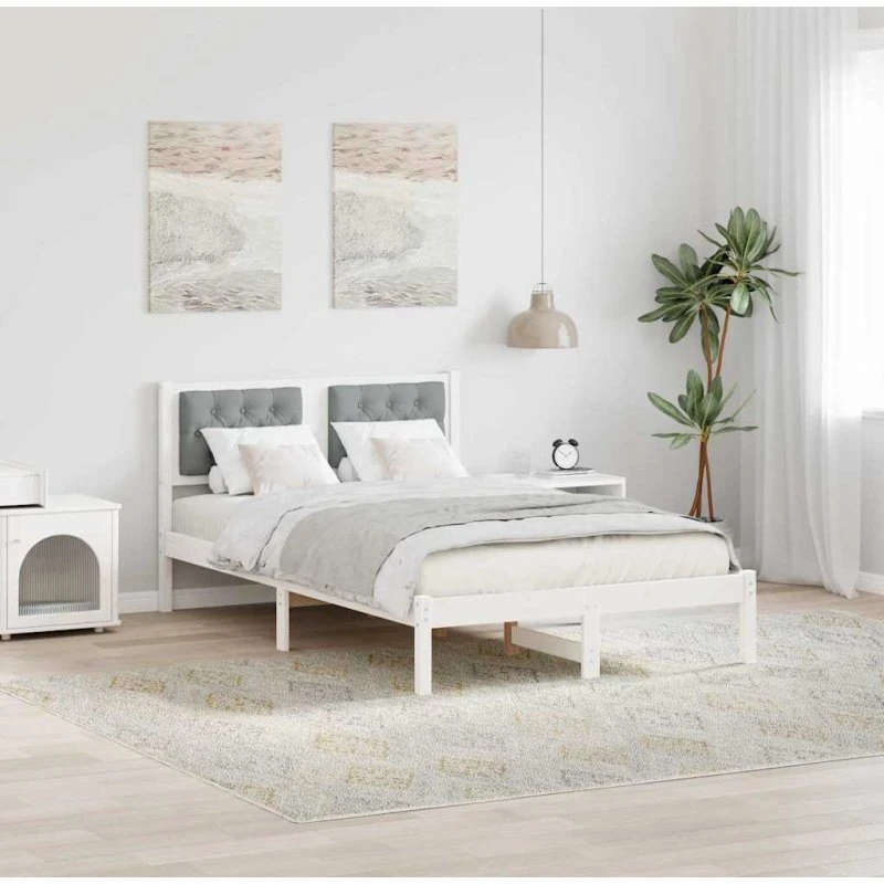Sengestel med hovedgærde Lysegrå 135x190 cm i massiv fyrretræ