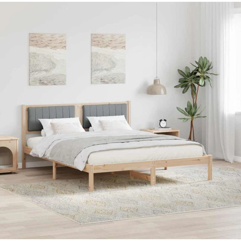 Sengestel 160x200 med polstret hovedgavl - Lysegrå