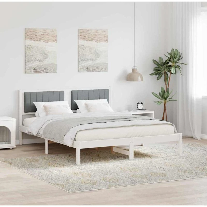 Sengestel 160x200 med polstret hovedgavl – Lysegrå