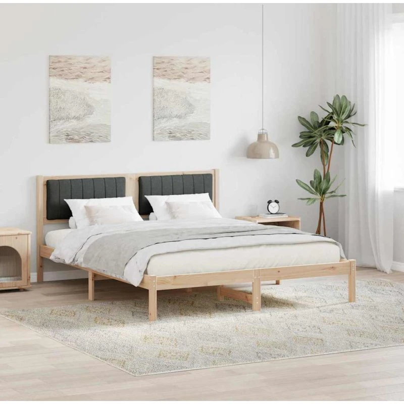 Sengestel 150x200 cm med polstret hovedgavl, mørkegrå