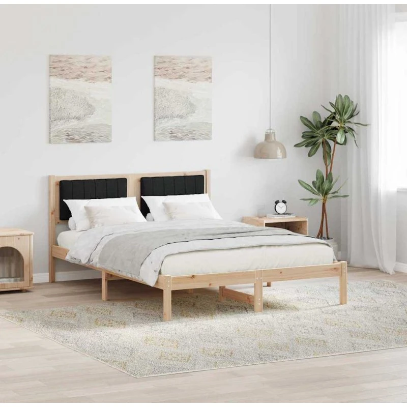 Sengestel med polstret hovedgavl 135x190 cm - Sort