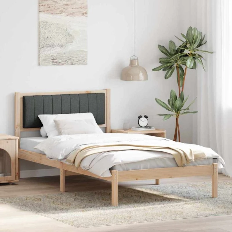 Sengestel 100x200 cm med polstret hovedgavl - mørkegrå