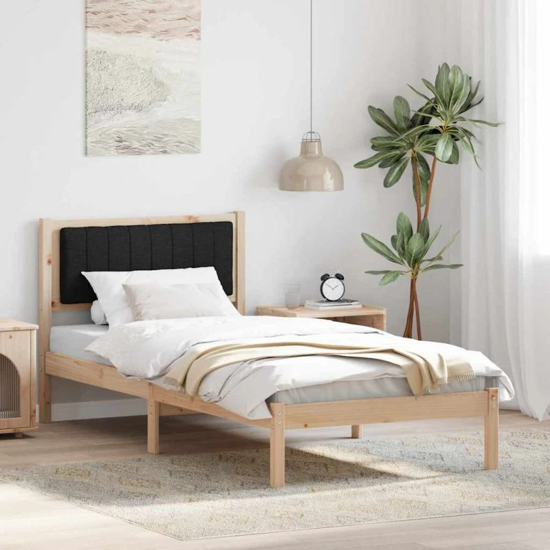 Sengestel 90x200 cm med polstret hovedgærde - Sort