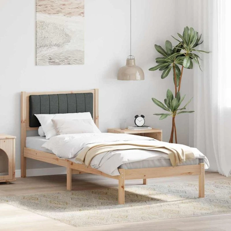 Sengestel 80x200 cm med polstret hovedgavl, mørkegrå