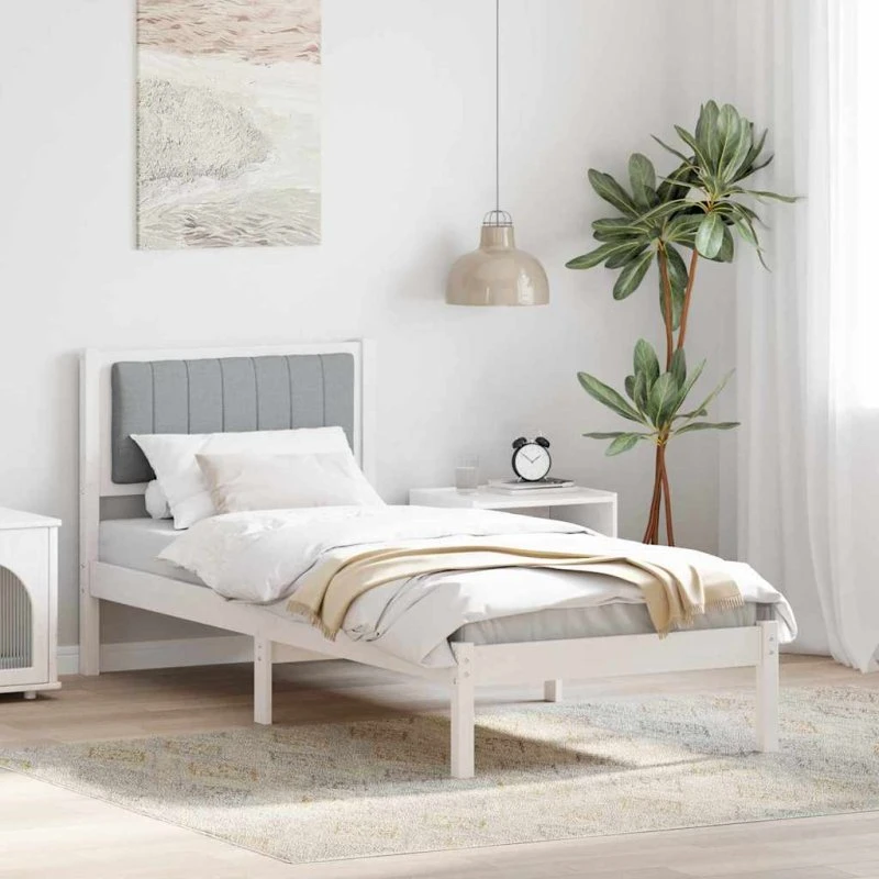 Sengestel med polstret hovedgavl, lysegrå 80x200 cm