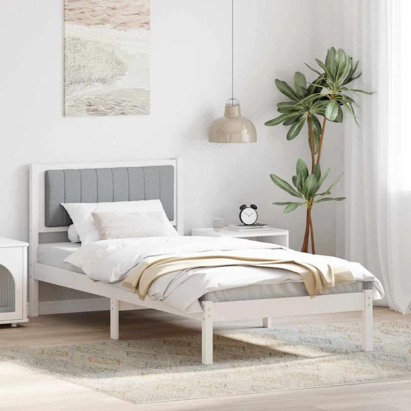 Sengestel 90x190 cm med polstret hovedgavl - lysegrå