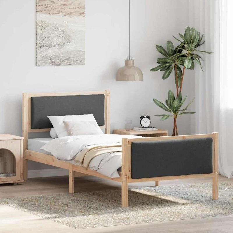 Sengestel med hovedgærde Mørkegrå stof 90x200 cm