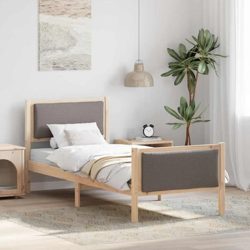 Sengestel med hovedgærde 80x200 cm - Gråbrun stof
