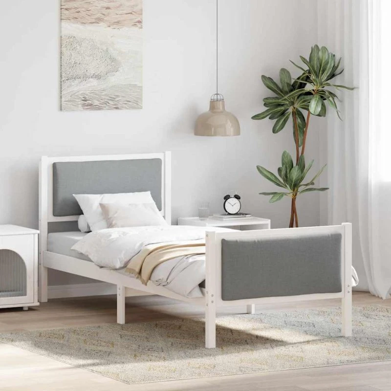 Sengestel med hovedgærde lysegrå stof 80x200 cm