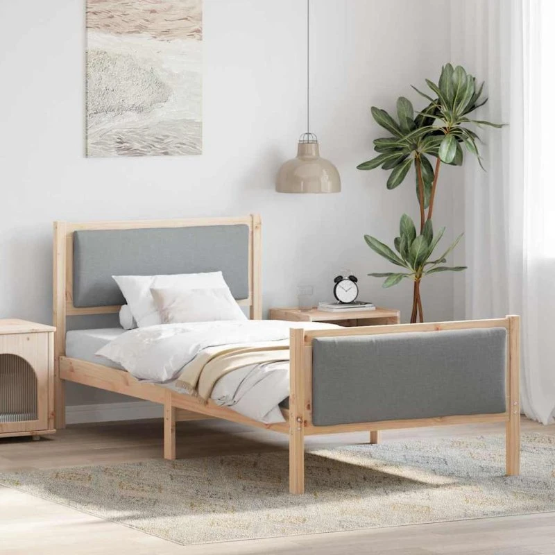 Sengestel med hovedgærde Lysegrå stof 90x190 cm
