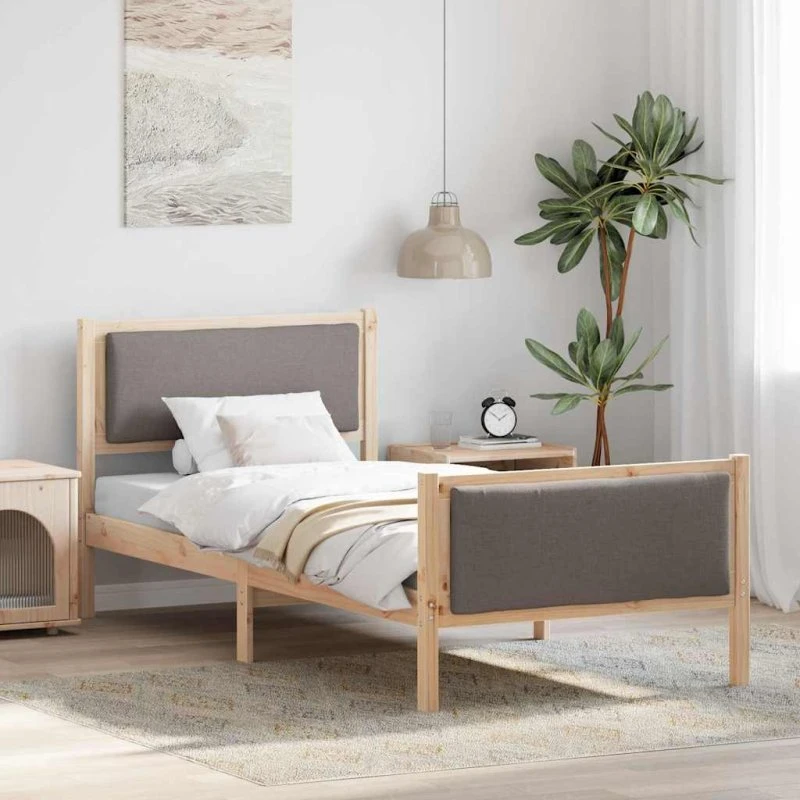 Sengestel 90 x 190 cm Gråbrun stof med hovedgærde