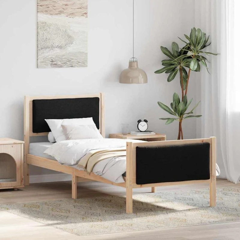 Sengestel med hovedgærde Sort stof 75x190 cm