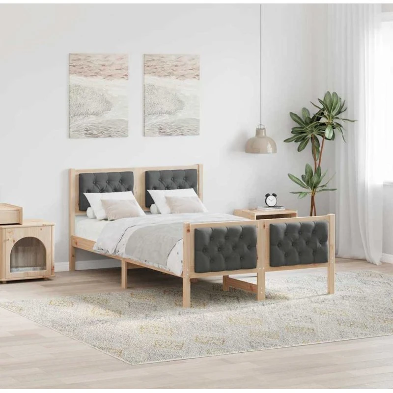 Sengestel med hovedgærde 120x190 cm – mørkegrå stof
