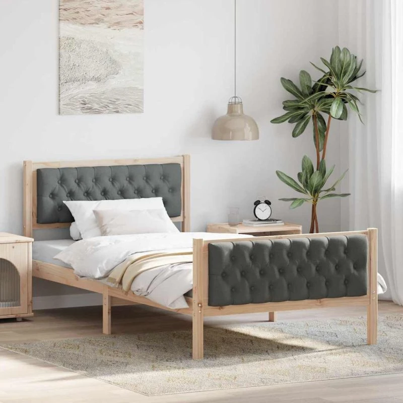 Sengestel med hovedgærde mørkegrå 100x200 - massiv fyrretræ