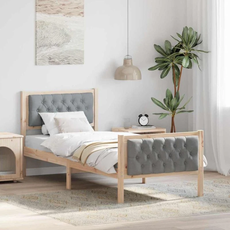Sengestel med hovedgærde Lysegrå 80x200 cm - Stof