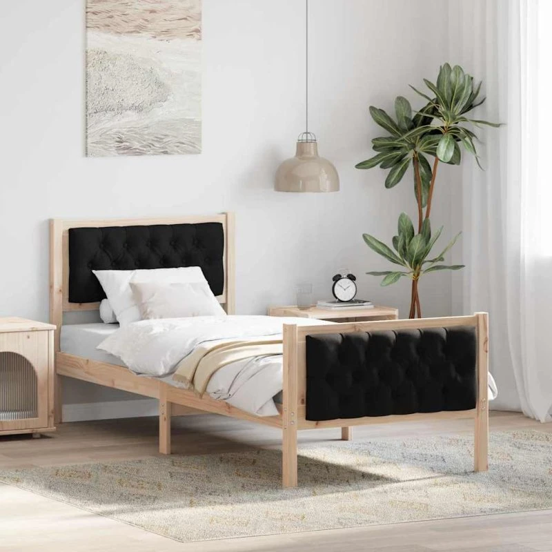 Sengestel med hovedgærde 80x200 cm - Sort massiv fyrretræ
