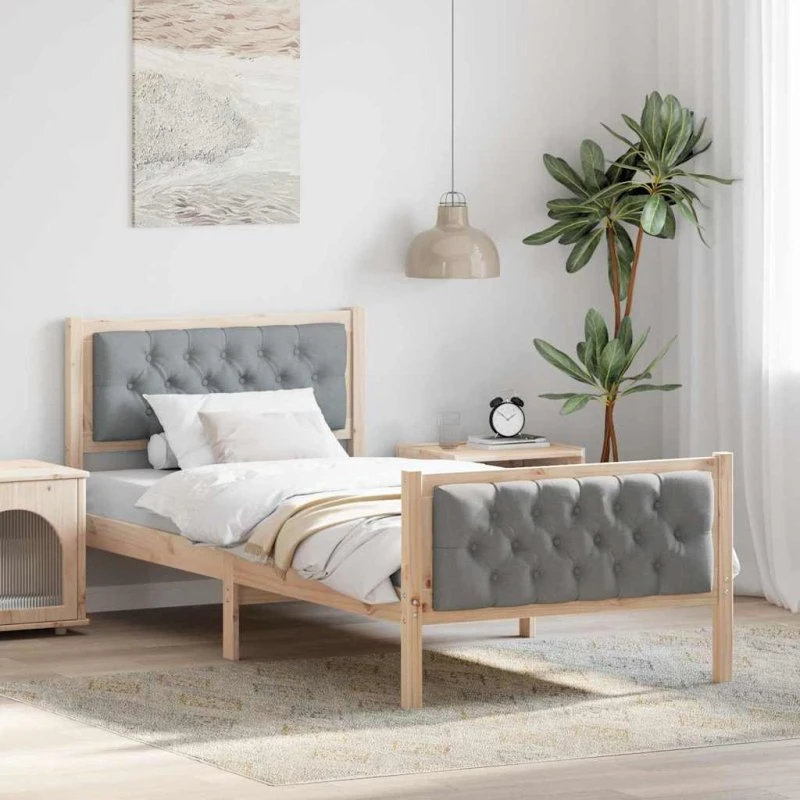 Sengestel med hovedgærde Lysegrå 90x190 cm i massivt fyrretræ