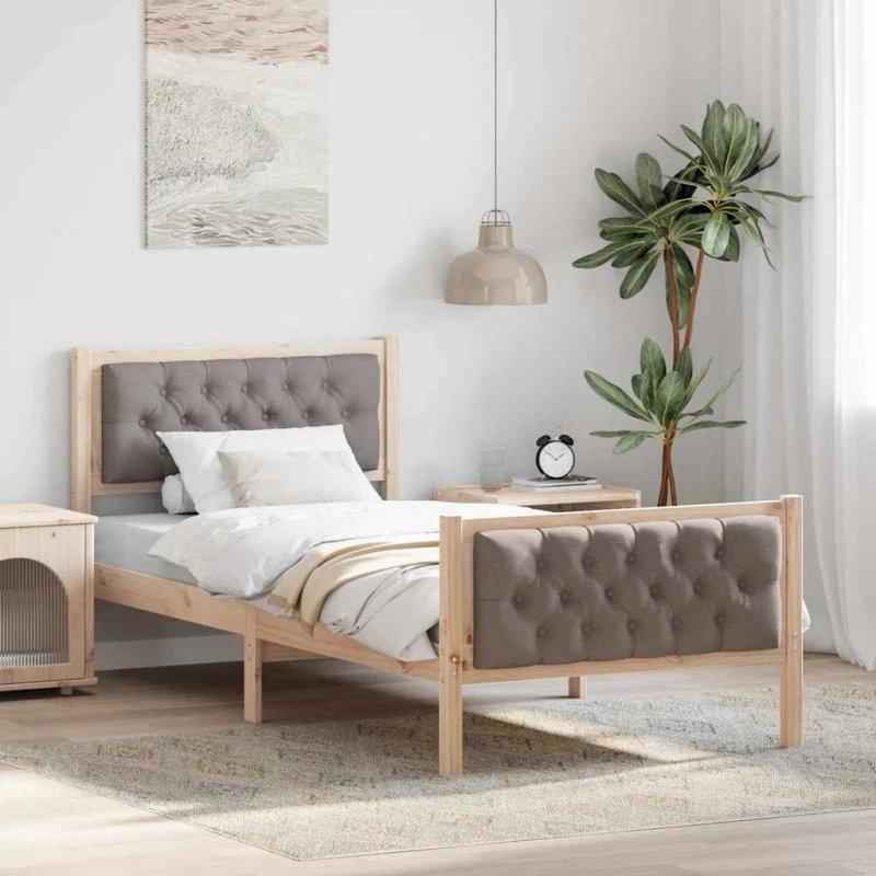 Sengestel med polstret hovedgærde i massiv fyrretræ 90x190 cm