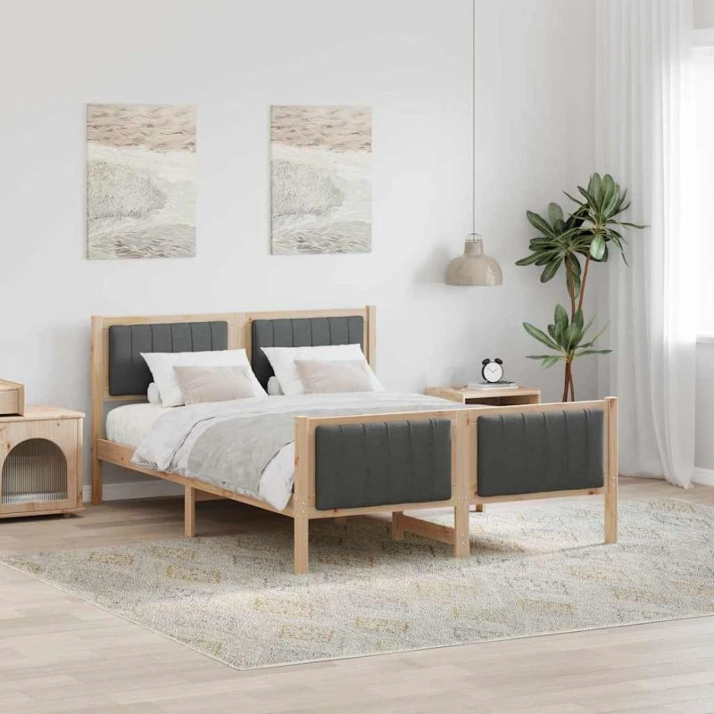 Sengestel 135x190 cm i massivt fyrretræ – brun/mørkegrå