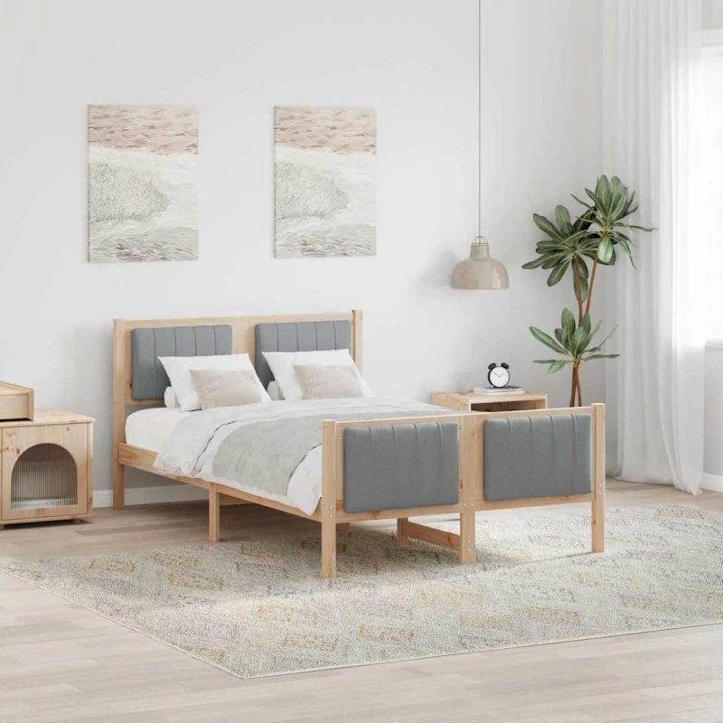 Sengestel 120x190 cm i massivt fyrretræ – brun/lys grå