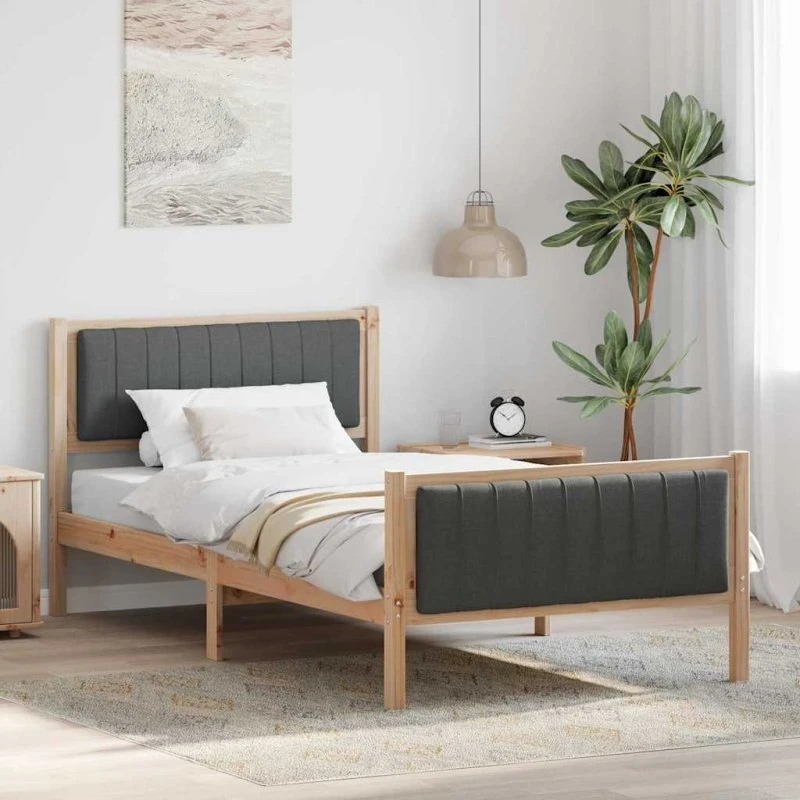 Sengestel 100x200 i massivt fyrretræ - brun/mørkegrå