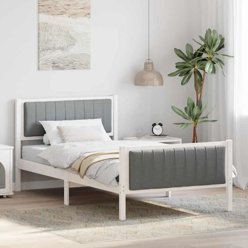 Sengestel i massivt fyrretræ 100x200 cm - Hvid/lysegrå