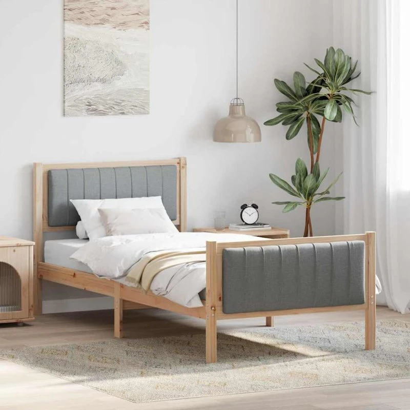 Sengestel i massivt fyrretræ 90x200 cm – brun/lys grå