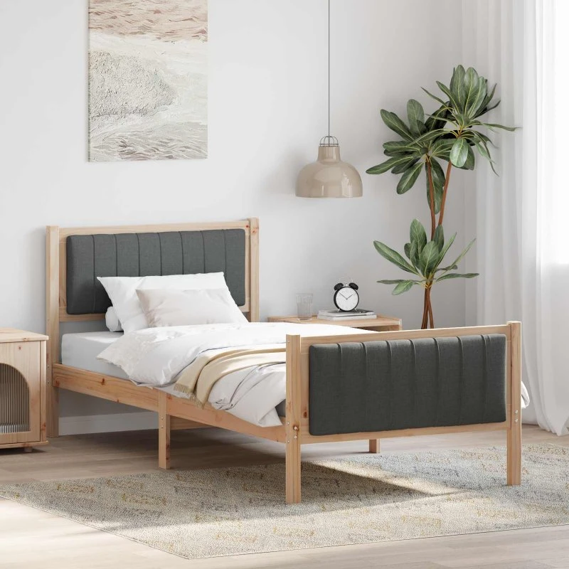 Sengestel 90x200 cm i massivt fyrretræ, brun/mørkegrå