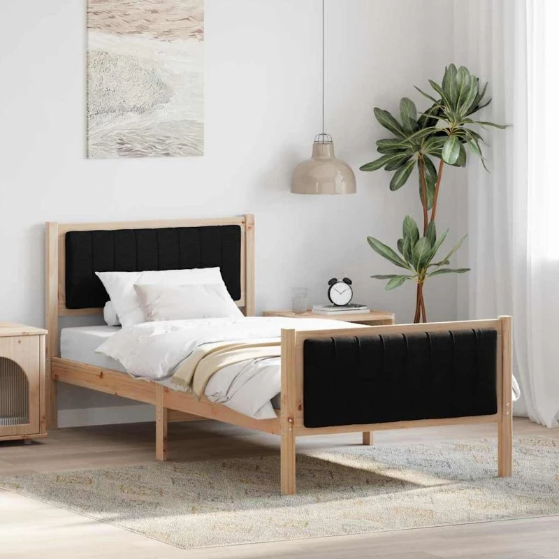 Sengestel i massivt fyrretræ 90x200 cm - brun/sort