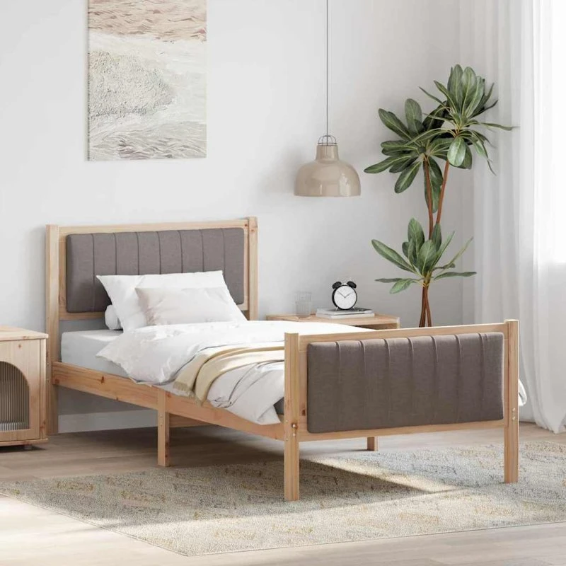Sengestel i massivt fyrretræ 90x200 cm – brun/taupe
