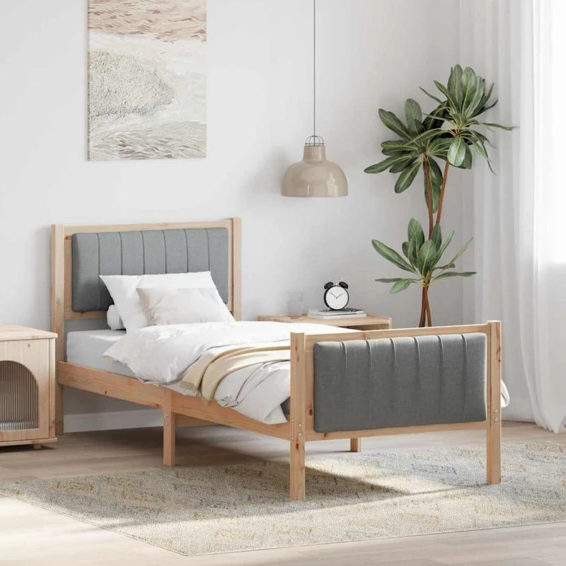 Sengestel 75x190 cm i massivt fyrretræ – brun/lys grå