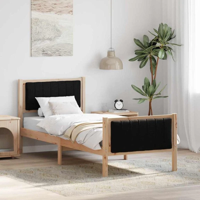 Sengestel i massivt fyrretræ 75x190 cm – brun/sort