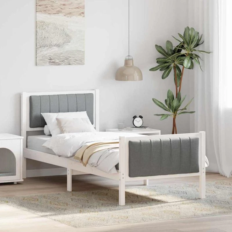Sengestel i massivt fyrretræ 75x190 cm - Hvid/lysegrå