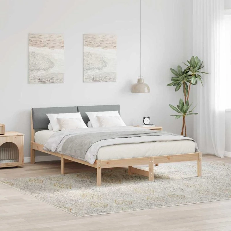 Sengestel 150x200 cm i massivt fyrretræ – brun/lysegrå