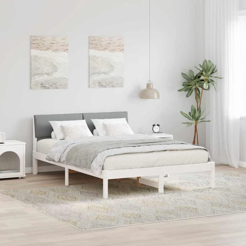 Sengestel 140x200 i massivt fyrretræ – hvid/lys grå
