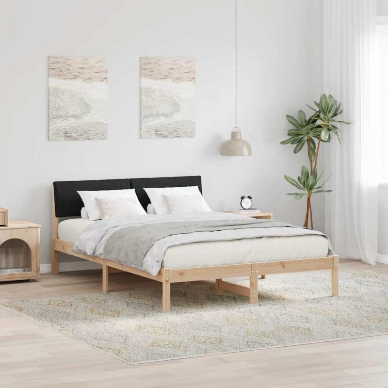Sengestel i massivt fyrretræ 135x190 cm – brun/sort