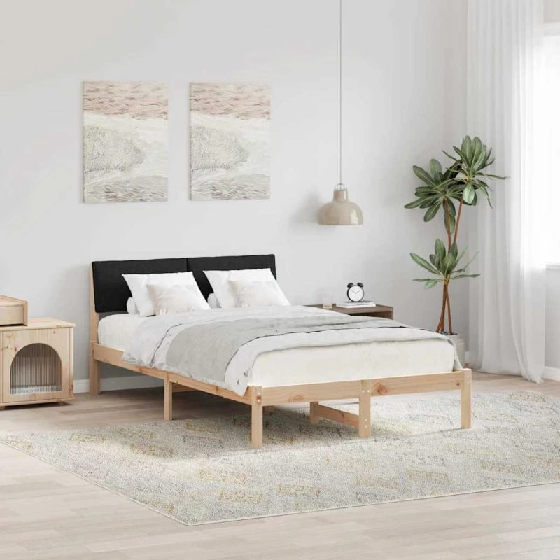 Sengestel 120x190 cm i massivt fyrretræ – brun/sort
