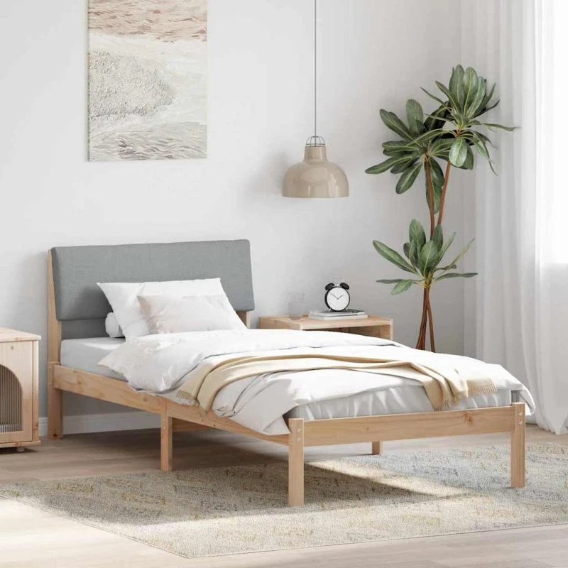 Sengestel i massivt fyrretræ 90x200 cm – brun/lys grå