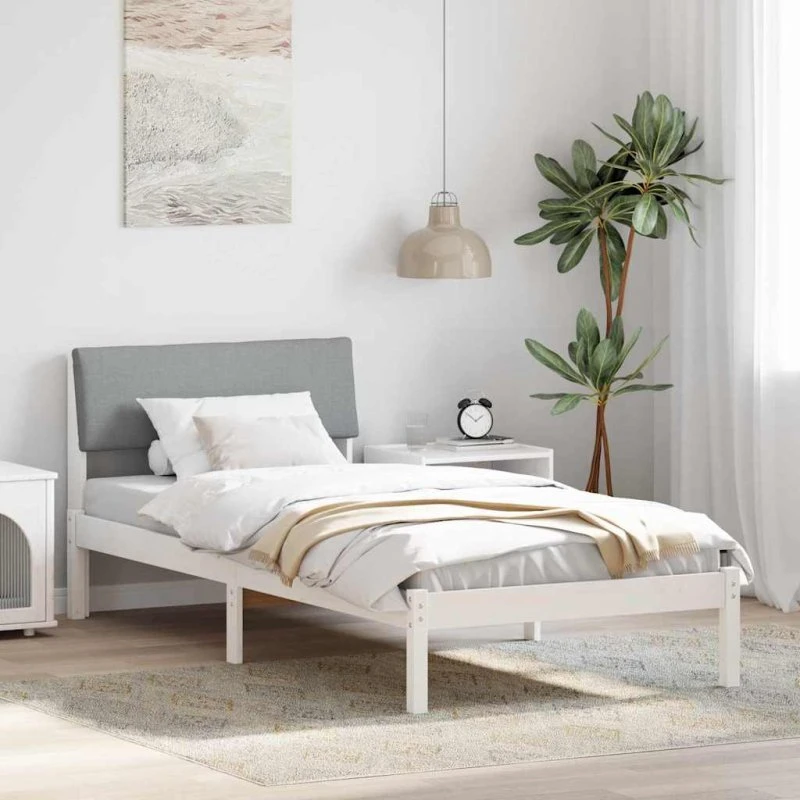 Sengestel i massivt fyrretræ 90x190 cm - hvid/lys grå