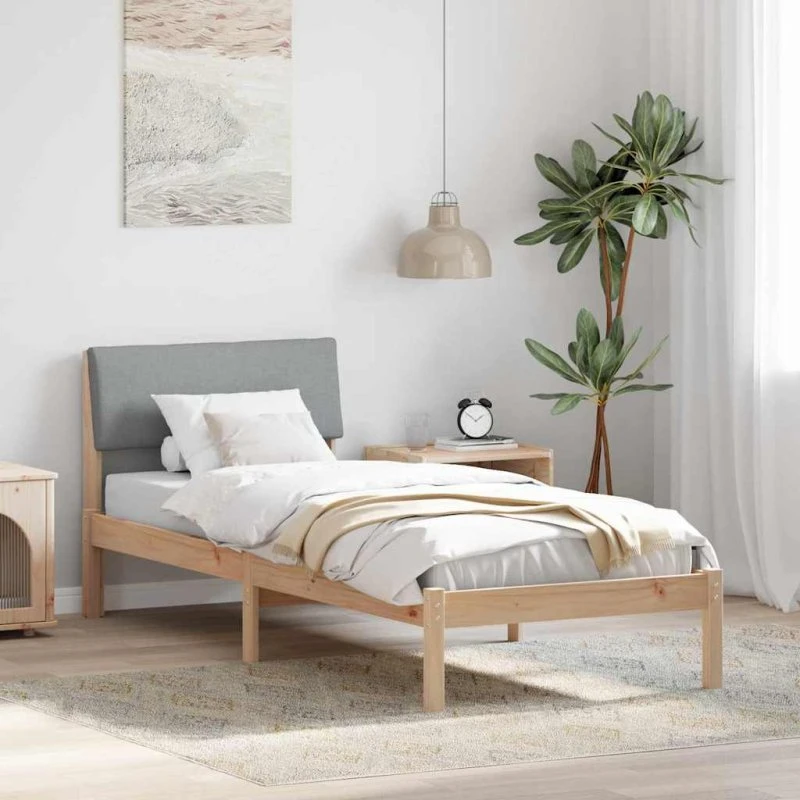Sengestel 75x190 cm i massivt fyrretræ - brun/lys grå