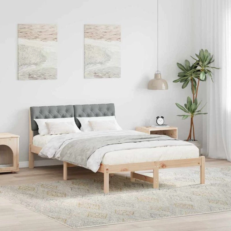 Sengestel i massivt fyrretræ 120x200 cm – brun/lys grå
