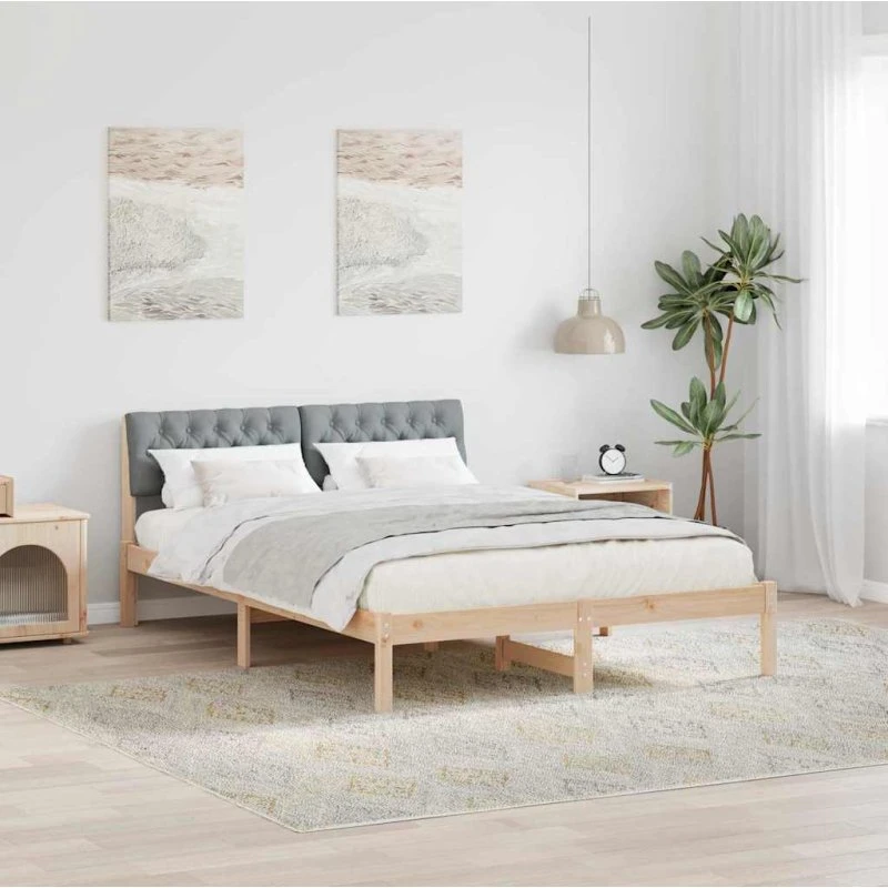 Sengestel i massivt fyrretræ 135x190 cm - Brun & Lysgrå