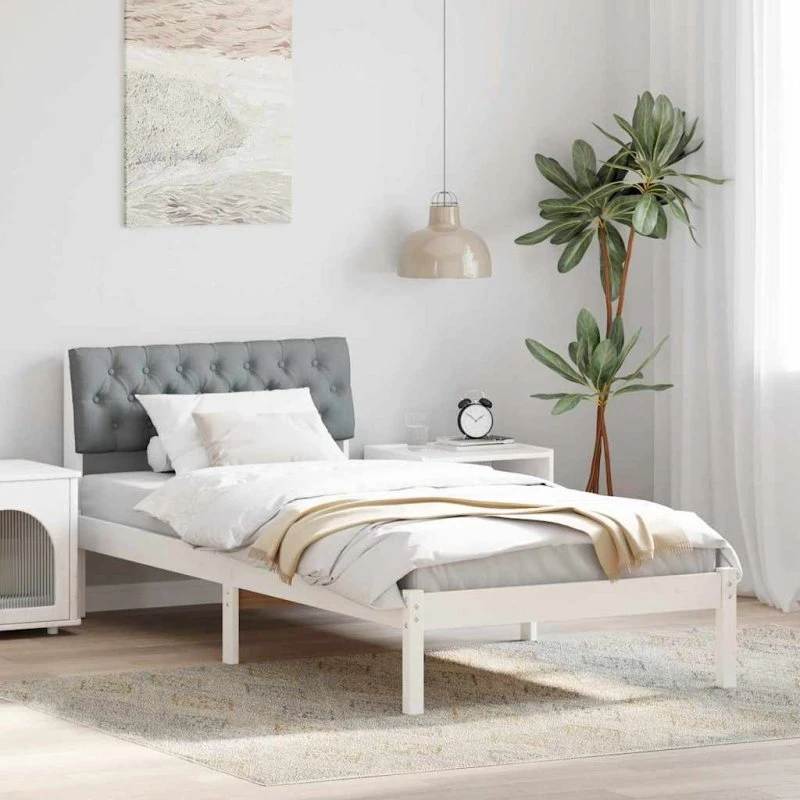 Sengestel 90x190 cm i massivt fyrretræ - hvid/lys grå